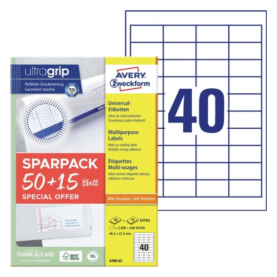 Universele etiketten 4780-65 Inhoud: 2.600 Etiketten / 65 Vellen