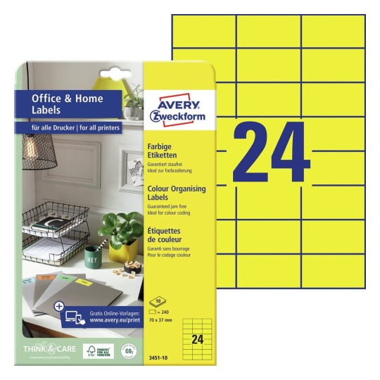 Gele etiketten, 10 vel 3451-10 Inhoud: 240 Etiketten / 10 Vellen