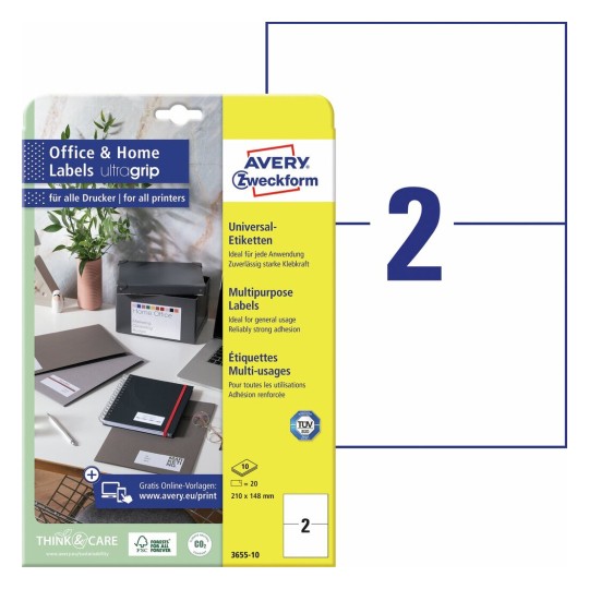 Universele etiketten, 10 vel 3655-10 Inhoud: 20 Etiketten / 10 Vellen