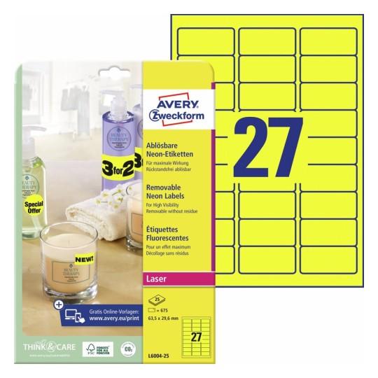 Neon Etiketten L6004-25 Inhoud: 675 Etiketten / 25 Vellen