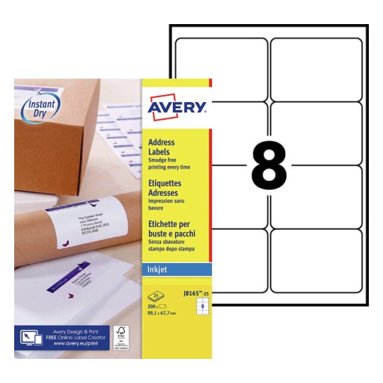 Verzendetiketten J8165-25 Inhoud: 200 Etiketten / 25 Vellen