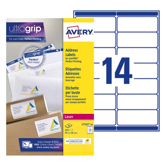 Adresetiketten L7163-40 Inhoud: 560 Etiketten / 40 Vellen