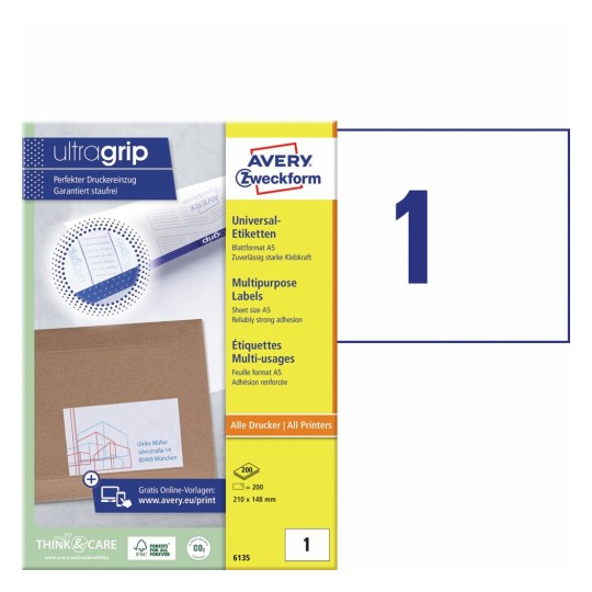 Universele etiketten 6135 Inhoud: 200 Etiketten / 200 Vellen