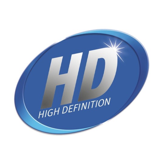 De afbeelding toont een logo voor hoge definitie (HD) met een blauwe achtergrond en de tekst 'HIGH DEFINITION'.