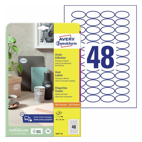 Ovale productetiketten 6241-10 Inhoud: 480 Etiketten / 10 Vellen