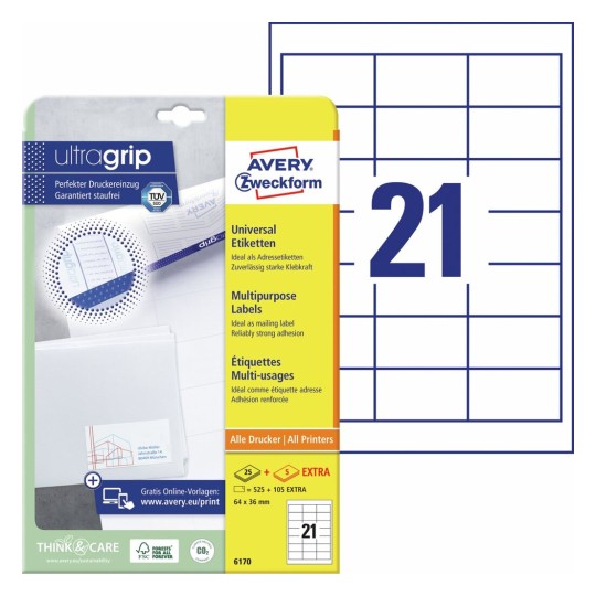 Universele etiketten 6170 Inhoud: 630 Etiketten / 30 Vellen