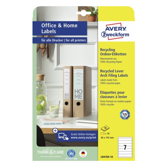 Gerecyclede ordnerrugetiketten, 10 vel LR4760-10