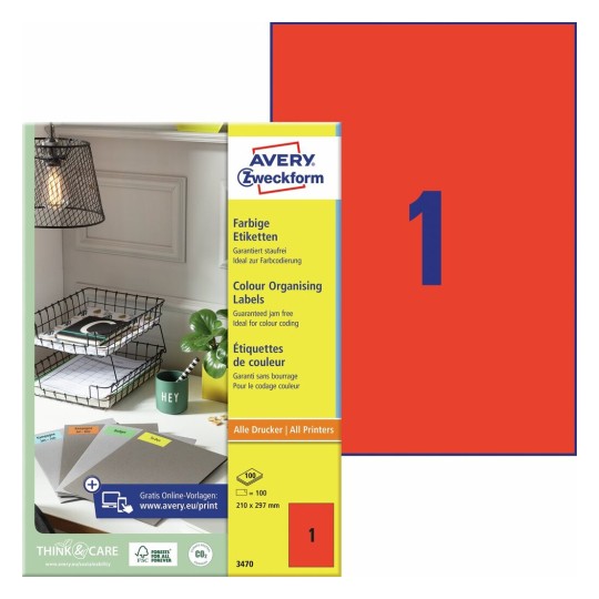 Gekleurde etiketten 3470 Inhoud: 100 Etiketten / 100 Vellen
