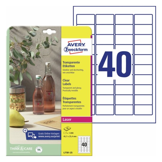 Crystal clear etiketten L7781-25 Inhoud: 1.000 Etiketten / 25 Vellen