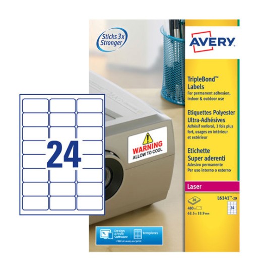Inventaris etiketten met extra kleefkracht L6141-20 Inhoud: 480 Etiketten / 20 Vellen