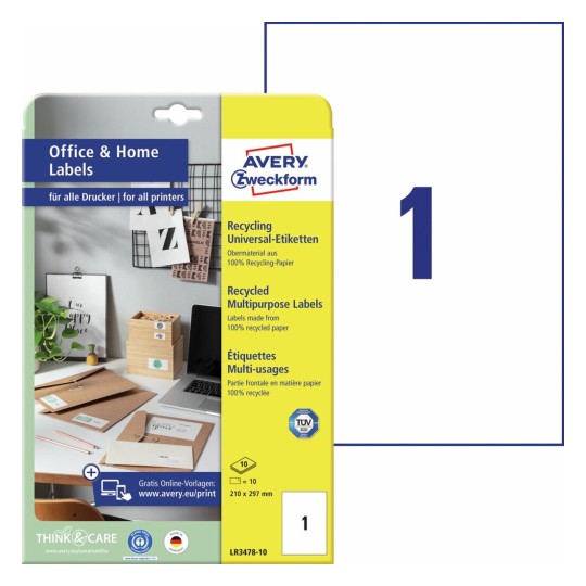Gerecyclede universele etiketten, 10 vel LR3478-10 Inhoud: 10 Etiketten / 10 Vellen