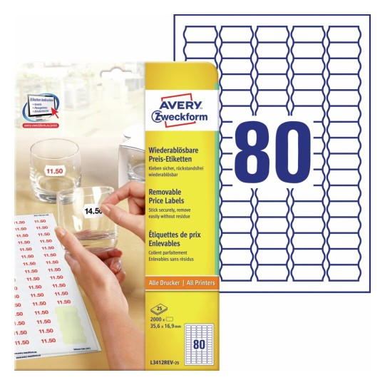 Prijsetiketten L3412REV-25 Inhoud: 2.000 Etiketten / 25 Vellen