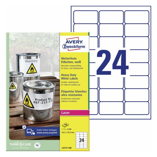 Weerbestendige etiketten L4773-100 Inhoud: 2.400 Etiketten / 100 Vellen