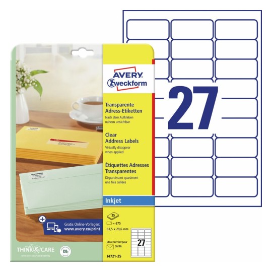 Adresetiketten J4721-25 Inhoud: 675 Etiketten / 25 Vellen