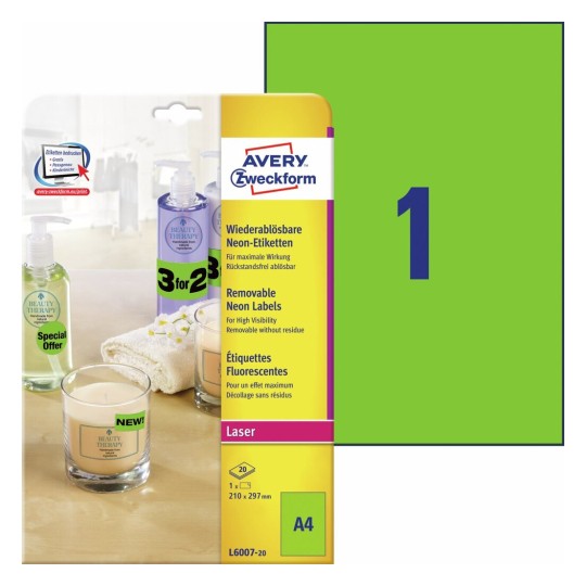 Neon Etiketten L6007-20 Inhoud: 20 Etiketten / 20 Vellen