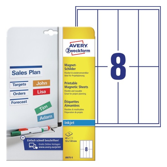 Magneetetiketten J8875-5 Inhoud: 40 Etiketten / 5 Vellen