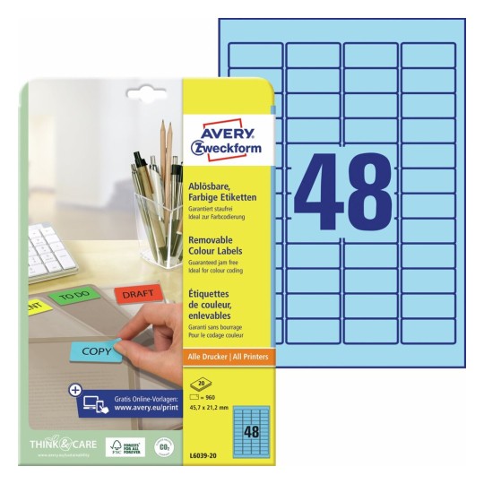 Gekleurde etiketten L6039-20 Inhoud: 960 Etiketten / 20 Vellen