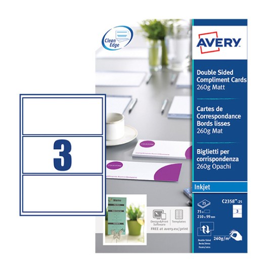 Complimentenkaartjes C2358-25I Inhoud: 75 Kaarten / 25 Vellen