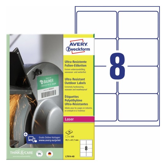 Ultra-resistente etiketten L7914-40 Inhoud: 320 Etiketten / 40 Vellen