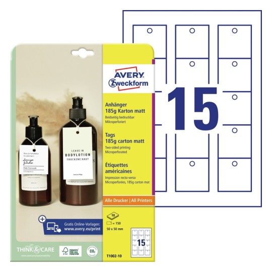 Hangkaartjes T1002-10 Inhoud: 150 Kaarten / 10 Vellen
