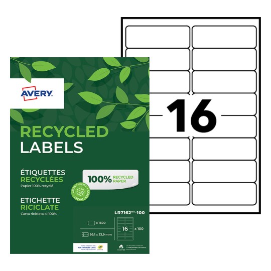 Gerecyclede adresetiketten LR7162-100 Inhoud: 1.600 Etiketten / 100 Vellen