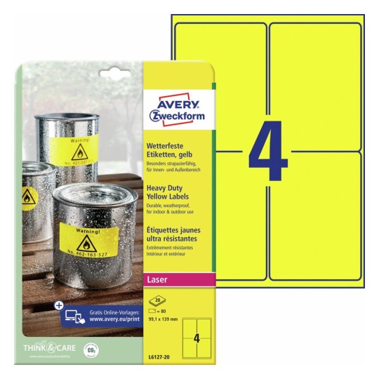 Weerbestendige etiketten L6127-20 Inhoud: 80 Etiketten / 20 Vellen