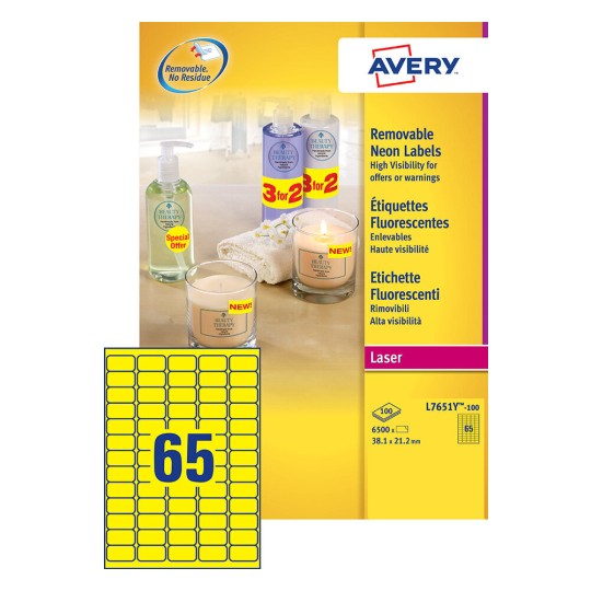 Neon Etiketten L7651Y-100 Inhoud: 6.500 Etiketten / 100 Vellen