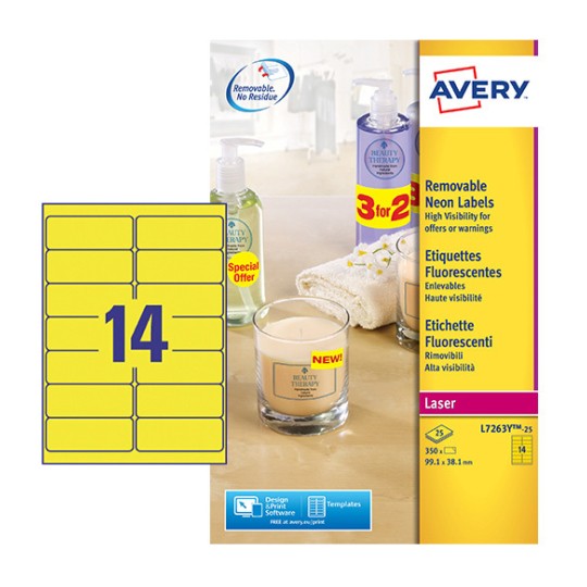 Neon Etiketten L7263Y-25 Inhoud: 350 Etiketten / 25 Vellen