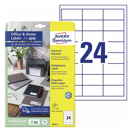 Universele etiketten, 10 vel 3658-10 Inhoud: 240 Etiketten / 10 Vellen