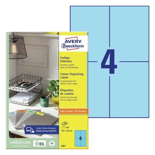 Gekleurde etiketten 3457 Inhoud: 400 Etiketten / 100 Vellen