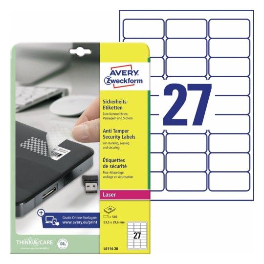 Anti-fraude etiketten L6114-20 Inhoud: 540 Etiketten / 20 Vellen