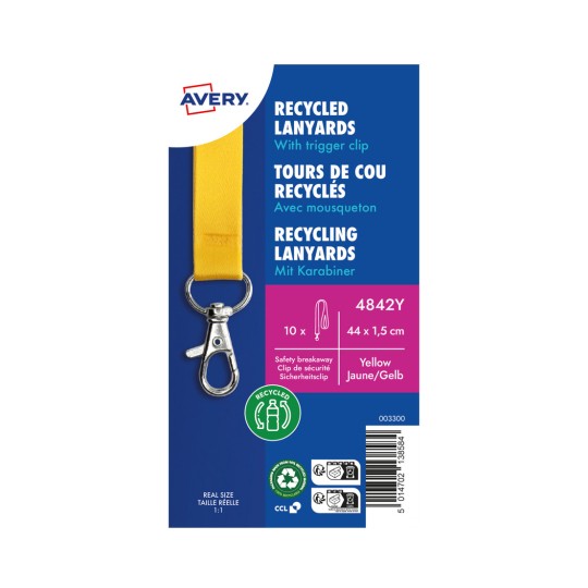 10 gerecyclede Lanyards van 100% gerecylced kunststof, geel 4842Y Inhoud: 10 Lanyards