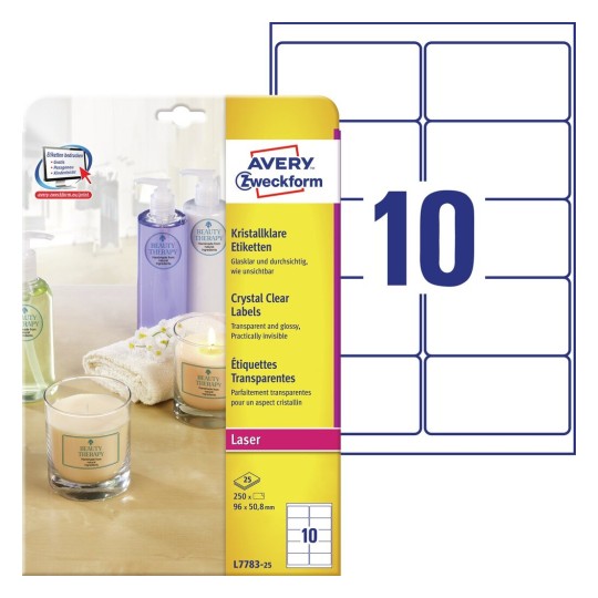 Crystal clear etiketten L7783-25 Inhoud: 250 Etiketten / 25 Vellen