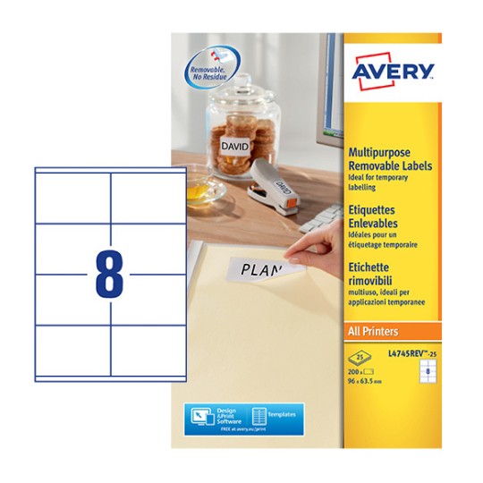 Afneembare etiketten L4745REV-25 Inhoud: 200 Etiketten / 25 Vellen