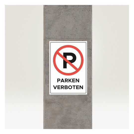 Een bord met de tekst 'Parkeren Verboden', met een doorhaling van de letter P, dat aangeeft dat parkeren niet is toegestaan.