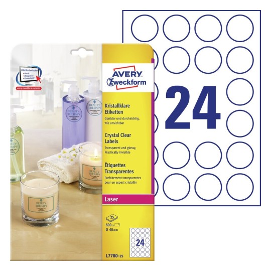 Crystal clear etiketten L7780-25 Inhoud: 600 Etiketten / 25 Vellen