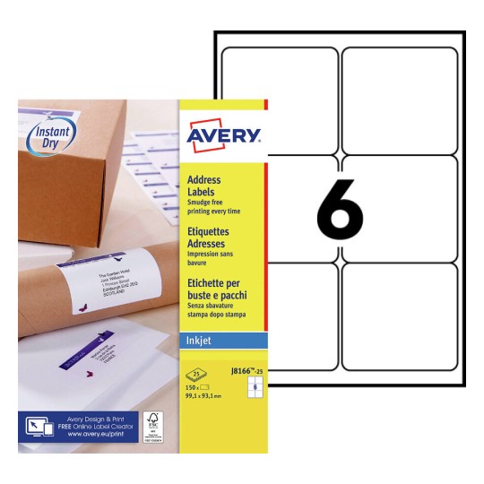 Verzendetiketten J8166-25 Inhoud: 150 Etiketten / 25 Vellen