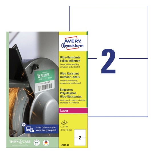 Ultra-resistente etiketten L7916-40 Inhoud: 80 Etiketten / 40 Vellen