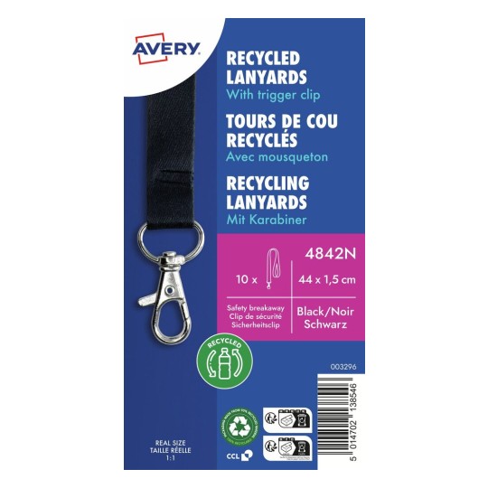 10 gerecyclede Lanyards van 100% gerecylced kunststof, zwart 4842N Inhoud: 10 Lanyards