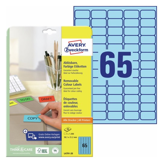 Gekleurde etiketten L4791-20 Inhoud: 1.300 Etiketten / 20 Vellen