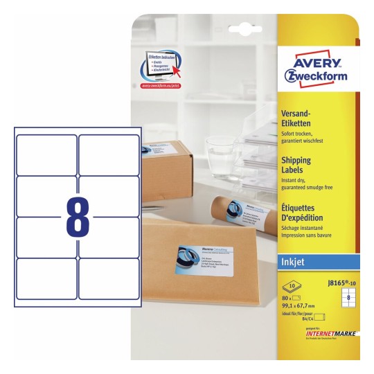 Verzendetiketten J8165-10 Inhoud: 80 Etiketten / 10 Vellen