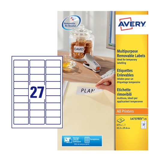 Afneembare etiketten L4737REV-25 Inhoud: 675 Etiketten / 25 Vellen