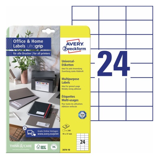 Universele etiketten, 10 vel 3474-10 Inhoud: 240 Etiketten / 10 Vellen