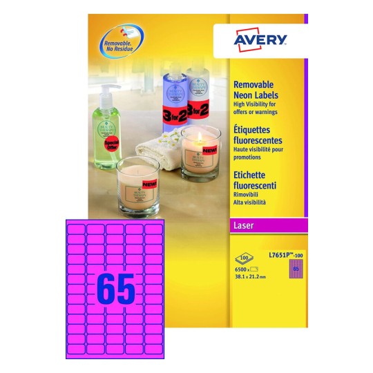 Neon Etiketten L7651/PF-100 Inhoud: 6.500 Etiketten / 100 Vellen