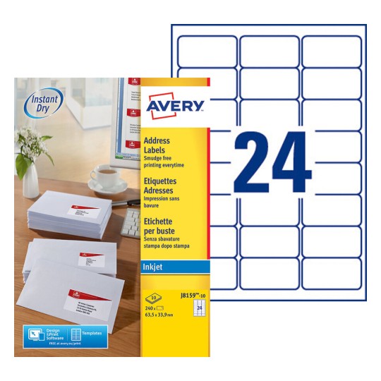 Adresetiketten J8159-10.BX Inhoud: 240 Etiketten / 10 Sheets