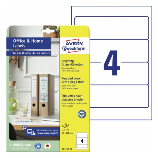 Gerecyclede ordnerrugetiketten, 10 vel LR4761-10 Inhoud: 40 Etiketten / 10 Vellen