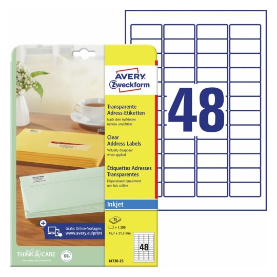 Adresetiketten J4720-25 Inhoud: 1.200 Etiketten / 25 Vellen