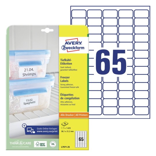 Diepvriesetiketten L7971-25 Inhoud: 1.625 Etiketten / 25 Vellen