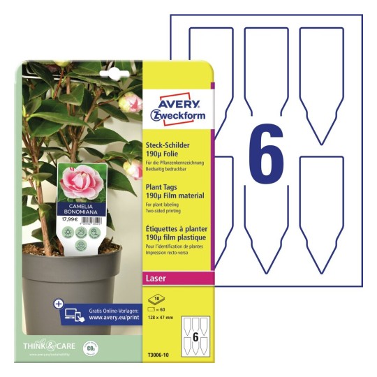 Steekkaartjes van duurzame folie T3006-10 Inhoud: 60 Kaarten / 10 Vellen
