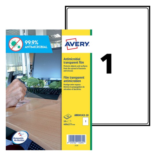 Antimicrobiële beschermfolie AM001A3-10 Inhoud: 10 Etiketten / 10 Vellen